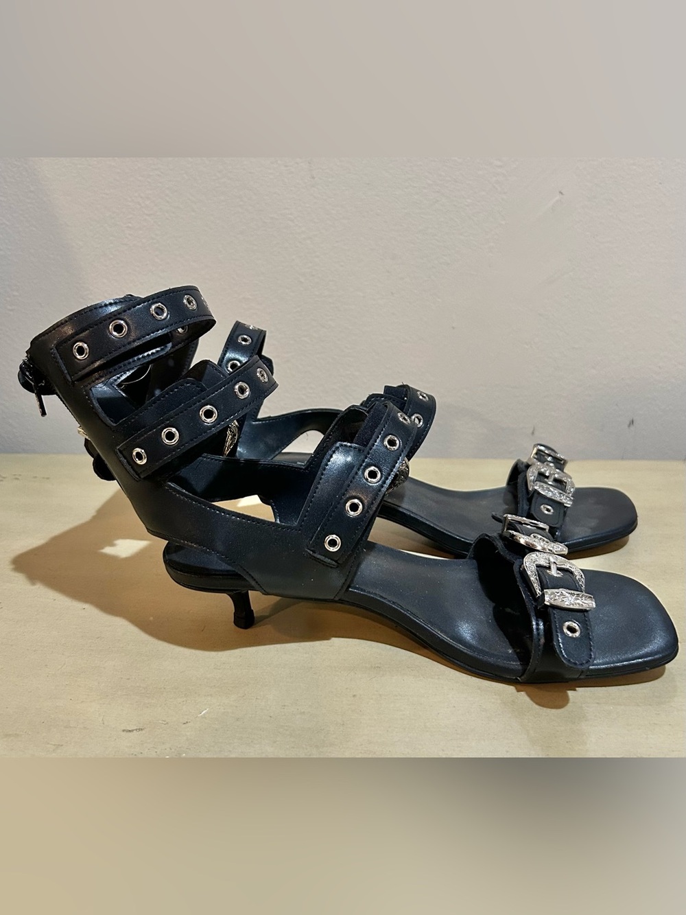 Jeffrey Campbell Black Studded Strappy Gladiator Heels - Picture 2 of 6